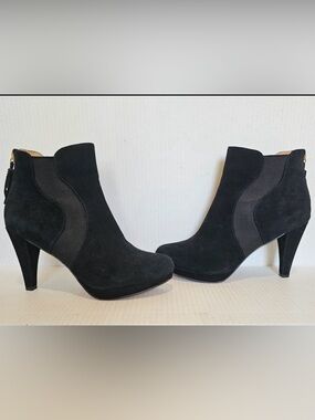 Adrienne Vittadini Black Pami suede Leather heeled booties Sz 8 Fall winter